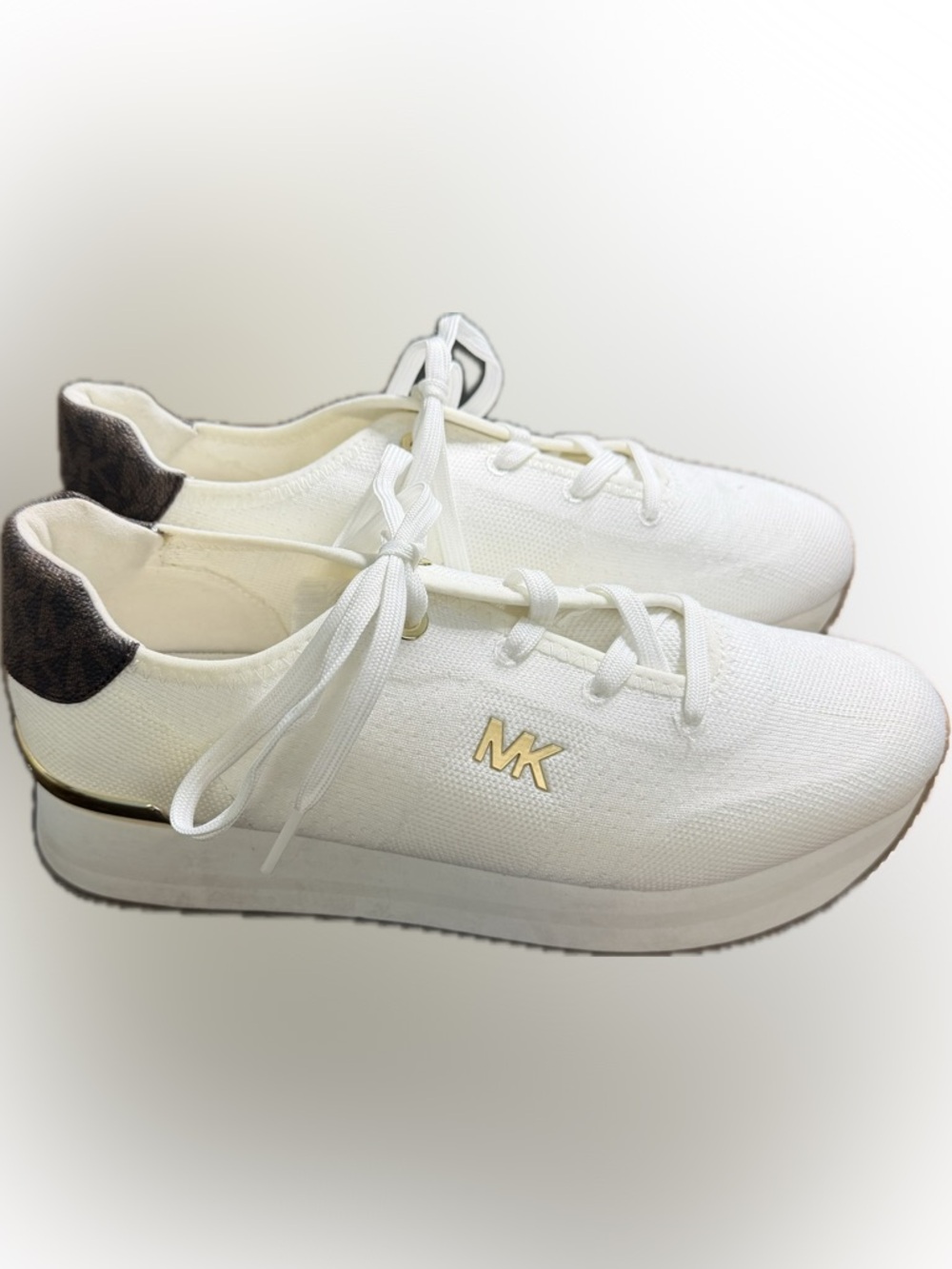 Michael Kors White Canvas Sneakers with Gold MK Accent